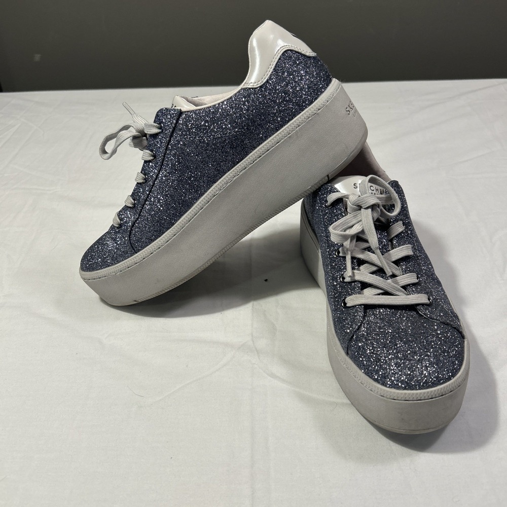 Skechers Plateau Sneaker Womens 9 Blue Excellent Glitter Platform 177451